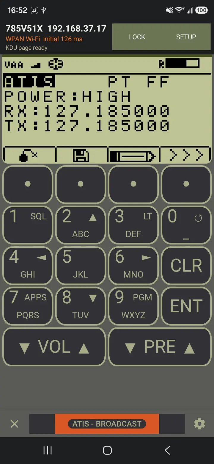 Linkborne Android interface showing the radio’s virtual KDU and connection status